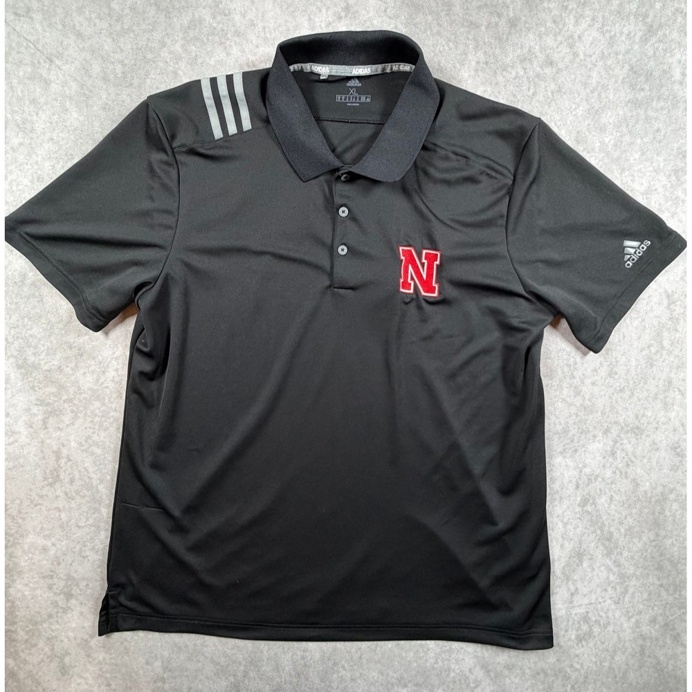 Adidas Nebraska Cornhuskers Mens XL Polo Shirt Black 3 Stripe NCAA Huskers